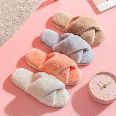 Factory Price Spring Cross Band Furry Plush Custom Fluffy Fashion Fur Anti-Slip Breathable Ladies Home for for Women