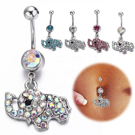 Trendy 316 Steel Pierced Navel Ring Cute Dumbo Belly Button Ring Unique Crystal Decoration Cartoon Elephant Belly Rings