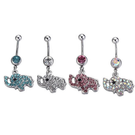 Wholesale Fashion Women Pendant Navel Piercing Jewelry Fashion Girl Charm Crystal Elephant Belly Button Ring