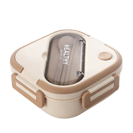 Portable Three Grid square PP Lunch Box with Large Capacity 1300ml Food Storage Container Children's Lunch Box with Tableware