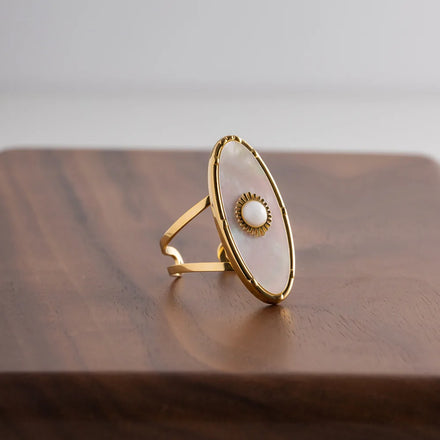 Smart Retro White Shell Smart Ring Stainless steel 18K Gold Ring Oval Eye Shaped Adjustable Rings For Girls