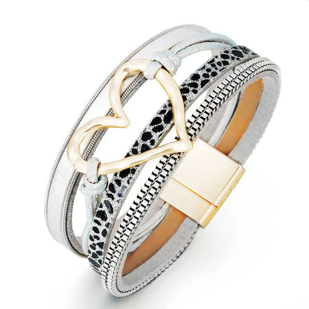 Boho Multi-layered Leather Heart Bracelet Ladies Fashion Magnetic Buckle Bracelet