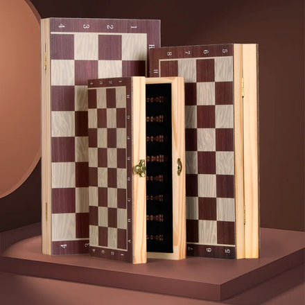 29*29cm 11.5 Inches Wooden Folding Chess Set with Felted Game Board Educational Family Game for Adult Kids Gift for Storage