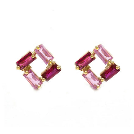 Milskye Fashion Beautiful Jewelry 18k Gold Plated S925 rainbow baguette Cut Gemstone Stud Earrings