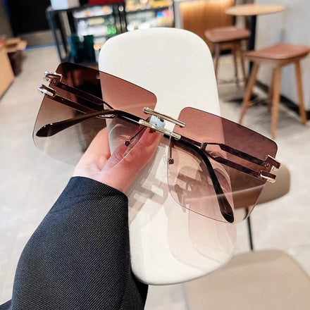 Women's Large Framed Square UV Resistant Gradient Sunglasses Rimless Lunette De Soleil Metal Eyeglasses