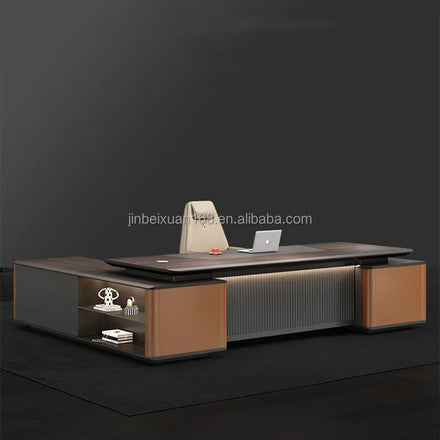 Luxury Modern Executive CEO Desk New Design LED Lighted Durable Office Furniture Convertible Features