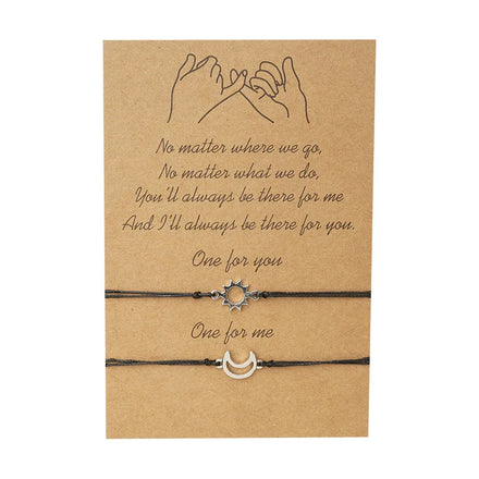 2Pcs/Set Sun Moon Charm Bracelets Hot Selling Handmade Braided Friendship Couple Card Bracelet for Best Friends Gift