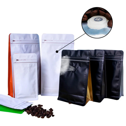 Custom Printed 100g 250g 500g Resealable Flat Bottom Coffee Bags with Valve and Zipper for Coffee Bean/Tea/Jelly/Sushi Packaging