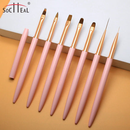Pink Metal Handle Nail Art Real Thin Liner Brush Gel Oval Flat Ombre 3D Crimped Round Head Kolinsky Acrylic Nail Art Brushes