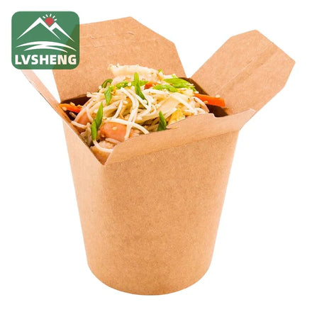 Recyclable 16oz White Kraft Chinese Take Out Boxes Leakproof and Greaseproof Food Lunch Packaging Box