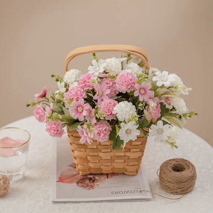 Whole Sale Hot Sale pink White Light Color 5 Head Small Mini Size Artificial Flower Bouquet for Wedding Decoration
