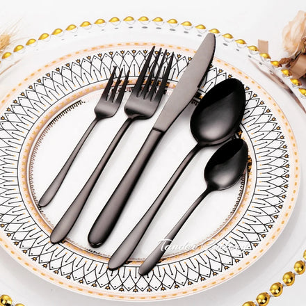 Popular Sell Black Cutlery Dinnerware Set Forks and Spoons Silver Flatware Set