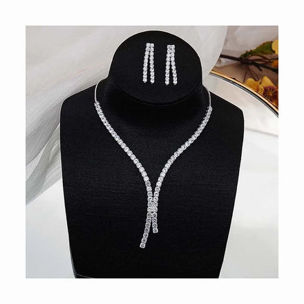 Latest Fashion Wedding Engagement Party Costume Jewelry Women Bridal Girls Luxury Silver Zircon Necklace and Earrings Sets