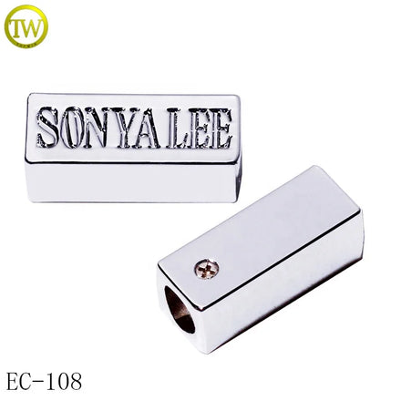 Custom Engraved Letter End Stopper Garment Accessory Metal Drawstring Cord Ends Silver Plating Stopper Lock for Swimwear