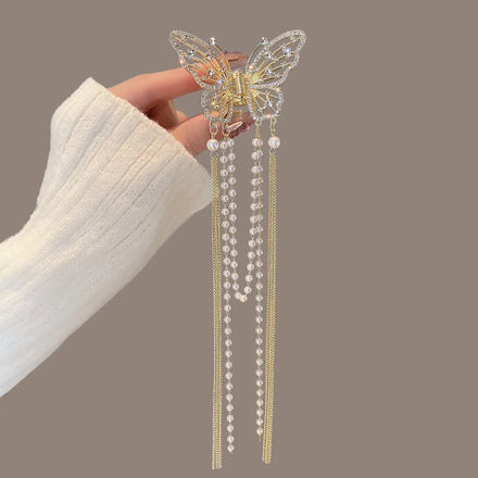 Rhinestone Butterfly Tassel Pearl Back Head Hairpin Fashion Head Ornament Hair Claw Catch Clips Shark Clip