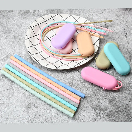 Wholesale Silicone Straws Set Straw Reusable Straws Environmental Protection Thread Straight Bend Drinking Silicone 1 Piece