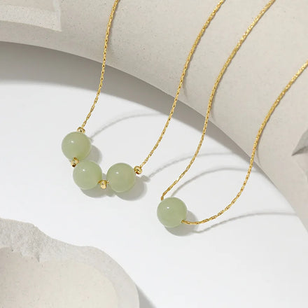 Hot Sale Jade Point Beaded Pendant Necklaces Copper Chain Necklace for Women Jewelry