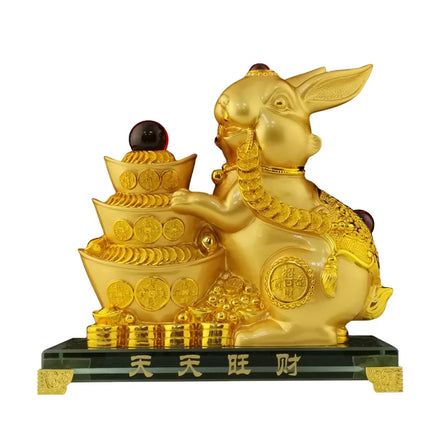 Chinese Zodiac Gift Box Home Office Table Decoration Statue Gift Resin Frosted Gold Rabbit Feng Shui Zodiac Statue