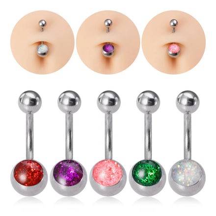 Simple Design 316L Surgical Stainless Steel Barbell Navel Stud Piercing Body Jewelry Epoxy Cover Glitter Barbell Belly Ring