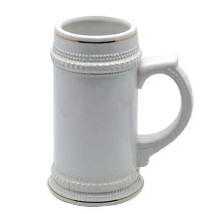 B013-1 22oz DIY Sublimation Printing Gold Trim White Ceramic German Beer Steins Mugs