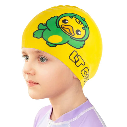 Custom Logo New Fashion 100% Eco-Friendly Silicone Swim Cap for Kids Color Fading Resistant