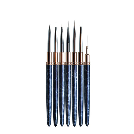 Black Marbling Metal Handle Nylon Nail Art Brush Set with Different Sizes and Liner for Professional Use