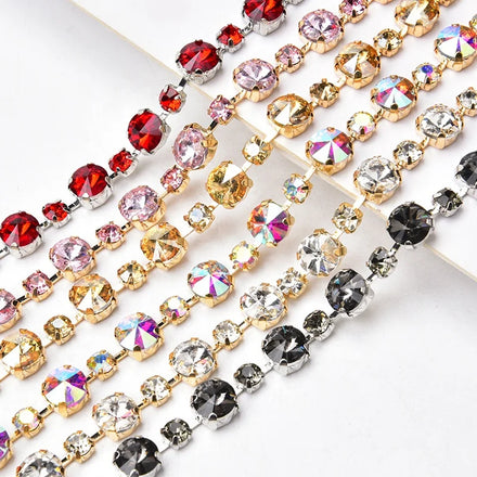 Fancy Round Shape Diamond Glass Rhinestone Trim Crystal Cup Chain Sew on DIY Bridal Dress Clothing Shoes Accessories