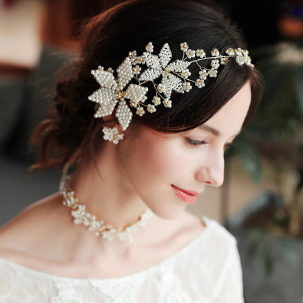 Miallo Wholesale Wedding Headband Rhinestone Hair Vine with Pearl Flower Party Hair Headpiece