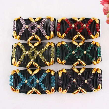Women Pearl Beads Elastic Hair Combs Double Slide Magic Bun DIY Hairstyle Making Tool Metal Novelty Hair Clip Accessories