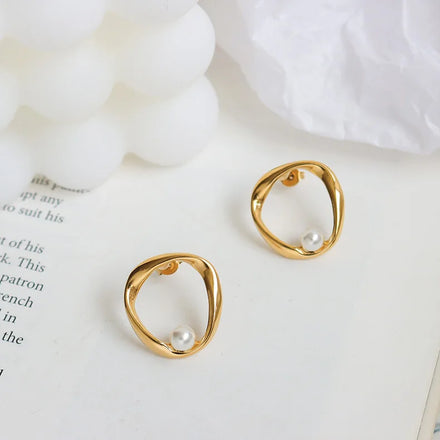 OEM Custom Stainless Steel Metal 18k Gold Plated Pearl Earrings Jewelry for Women