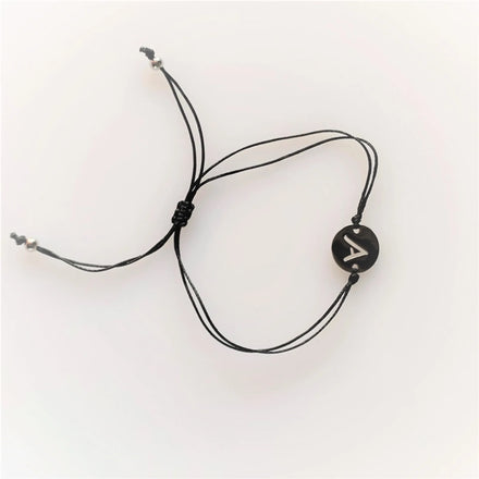 Custom Handmade Jewelry Adjustable Black Rope String Cord Bracelet Stainless Steel Alphabet Initial Letter Charm Card Bracelets