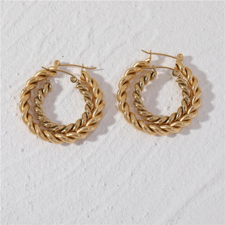 Fenny 18K PVD Plated No Fade Chunky Classic Twisted Rope Chain Hoop Earring for Women Wholesale Stainless Steel Ladies Jewelry