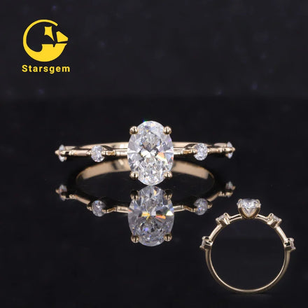 Starsgem Customize Bijoux Jewelry Oval Cut Lab Grown Diamond Ring in 14k Yellow Solid Gold for Gift
