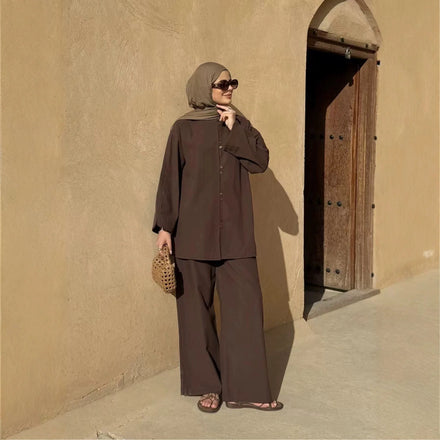 2026 New Fashion Muslim Modest 2PCS Abaya Set Women's Pants Two-Piece Suit Cotton Breathable Office Wear Dubai