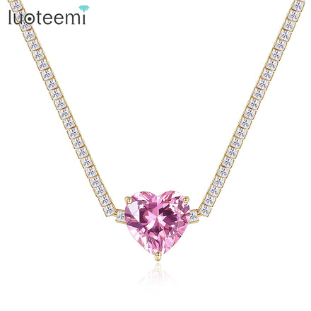 LUOTEEMI Chain Dainty Jewelry Crystal Pendant Chocker Iced Out Chunky Trendy Statement Heart Tennis Necklace