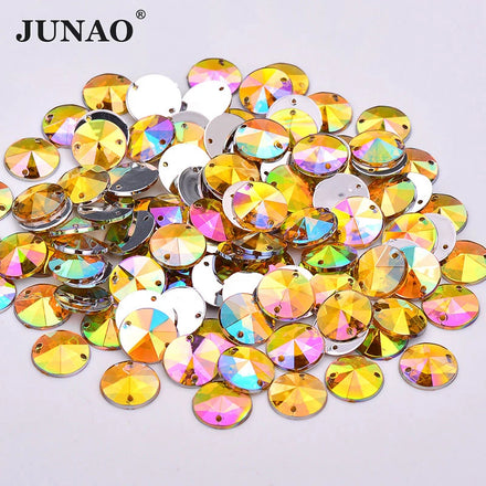JUNAO 10mm Round Crystals With Hole 1000pcs Rivoli Rhinestones Flatback Sewing Manufacturer Acrylic Gemstones