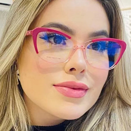 Vintage Women Blue Light Blocking Glasses Lens TR Anti Blue Optical Glasses Eye Frame Color Contrast Flat Lens