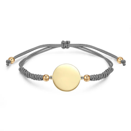 Factory Stainless Steel Silver Rose Gold 18k Gold Round Disc Charm Knots Macrame Rope Cord Bracelets Personalized logo Bracelet