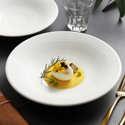 Ceramic Restaurant Show Plate Round White Cold Dishes Pasta Sweet Dessert Salad Puree Soup Service Tray Hotel Dinnerware Set