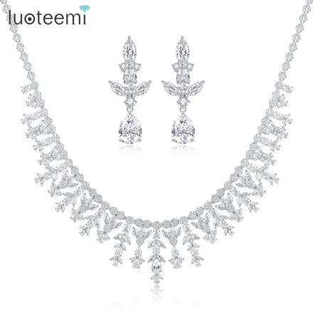 LUOTEEMI CZ Diamond Luxury Earring Necklace Accessory for Woman Cubic Zirconia Jewelry Set Bridal Jewellery
