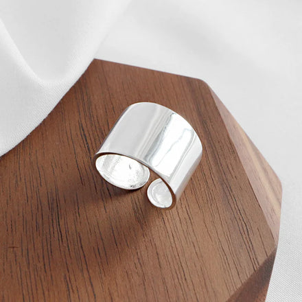 100% Real 925 Sterling Silver Glossy Round Wide Chunky Adjustable Ring for Women Party Gifts Jewelry
