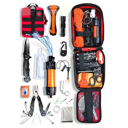Hot Sale Professional Survival Kit and First Aid Kit Emergency Tactical Tools Camping Accessories With Filter Straw Molle Bag