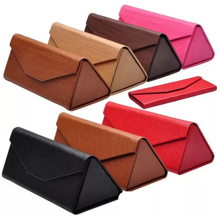 2025 Portable Folding Triangular Cases Handmade Leather Custom Logo Print Foldable Sunglasses Case Packaging