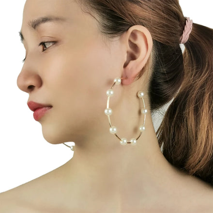 Elegant Fashion Jewelry Statement Geometric Imitation Pearl Hoop Earrings Romantic Luxury Dangle Drop Earrings Bridal Accessory