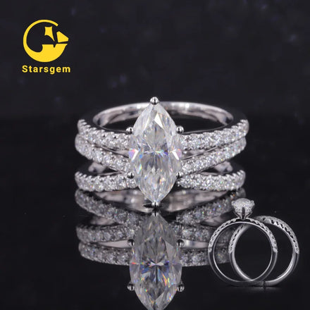 Starsgem Moissanite Ring Jewelry Solid White Gold Marquise Moissanite Diamond Ring Sets