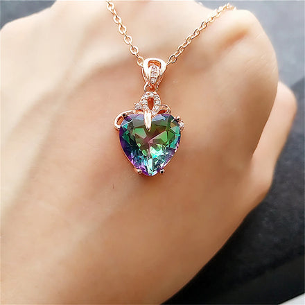 Fashion Silver Gold Heart Pendant Necklace for Women Cubic Zirconia Wedding Jewelry Gift