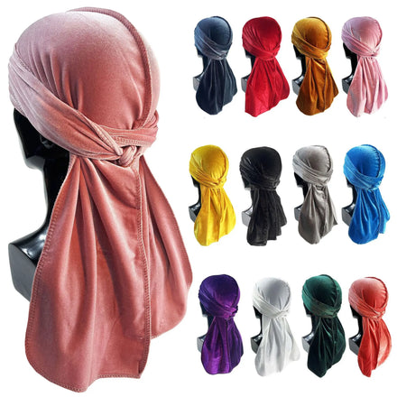 Luxury Men's Hip Hop Velvet Long Tail Cap Thickened Warm Cycling Headband Pirate Hat Du Rags Durag for Outdoor Activities