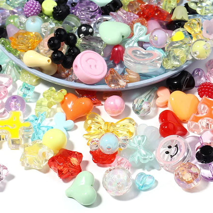 40-50 Pcs Smile Flower Round Mixed Kit Loose Acrylic Beads for Jewelry Phone Chain Making