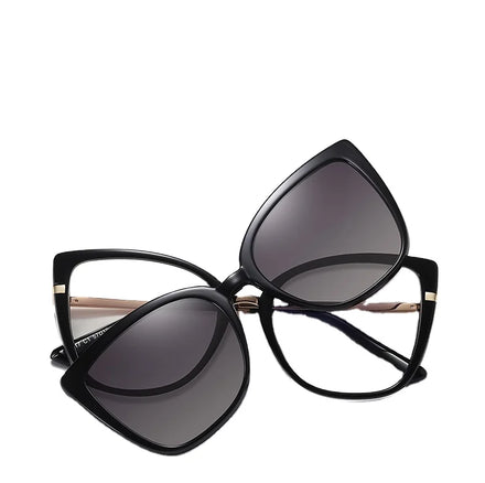 TR90 Frame Magnetic Clip-On Polarized Cat Eye Solid Optical Frame Anti Blue Light Women Full Rim