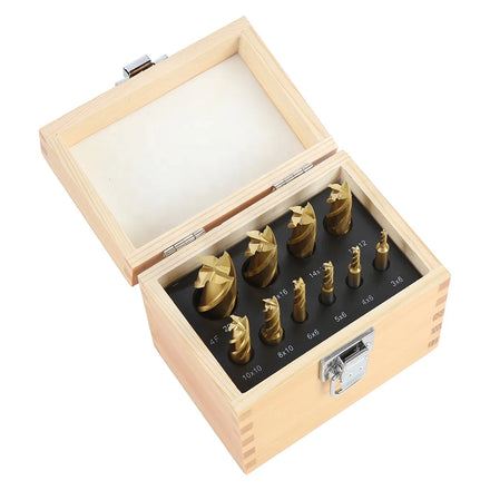 3/16 to 3/4 HSS Two Four Flute Wooden Case Tin Titanium Coated Square End Mill Milling Cutter 10pc Set